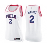 Women's Nike Philadelphia 76ers #2 Moses Malone Swingman White Pink Fashion NBA Jersey