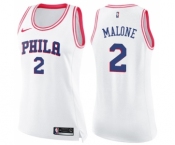 Women's Nike Philadelphia 76ers #2 Moses Malone Swingman White Pink Fashion NBA Jersey