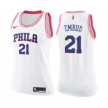 Women's Nike Philadelphia 76ers #21 Joel Embiid Swingman White Pink Fashion NBA Jersey