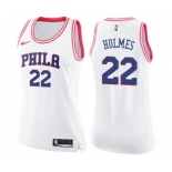 Women's Nike Philadelphia 76ers #22 Richaun Holmes Swingman White Pink Fashion NBA Jersey