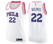 Women's Nike Philadelphia 76ers #22 Richaun Holmes Swingman White Pink Fashion NBA Jersey