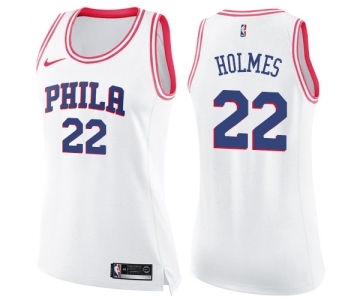 Women's Nike Philadelphia 76ers #22 Richaun Holmes Swingman White Pink Fashion NBA Jersey