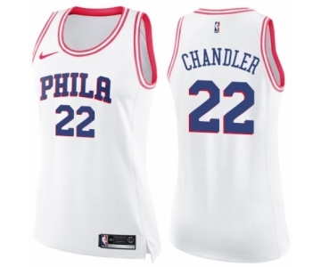 Women's Nike Philadelphia 76ers #22 Wilson Chandler Swingman White Pink Fashion NBA Jersey