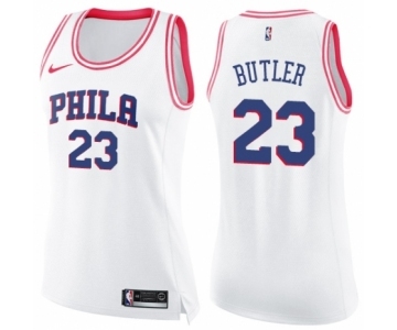 Women's Nike Philadelphia 76ers #23 Jimmy Butler Swingman White Pink Fashion NBA Jersey