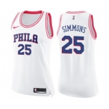 Women's Nike Philadelphia 76ers #25 Ben Simmons Swingman White Pink Fashion NBA Jersey