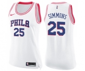 Women's Nike Philadelphia 76ers #25 Ben Simmons Swingman White Pink Fashion NBA Jersey