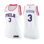 Women's Nike Philadelphia 76ers #3 Allen Iverson Swingman White Pink Fashion NBA Jersey