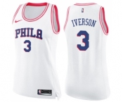 Women's Nike Philadelphia 76ers #3 Allen Iverson Swingman White Pink Fashion NBA Jersey