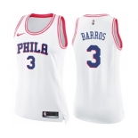 Women's Nike Philadelphia 76ers #3 Dana Barros Swingman White Pink Fashion NBA Jersey