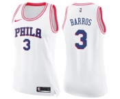 Women's Nike Philadelphia 76ers #3 Dana Barros Swingman White Pink Fashion NBA Jersey