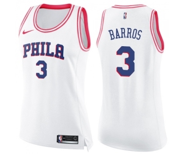 Women's Nike Philadelphia 76ers #3 Dana Barros Swingman White Pink Fashion NBA Jersey