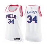 Women's Nike Philadelphia 76ers #34 Charles Barkley Swingman White Pink Fashion NBA Jersey