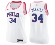 Women's Nike Philadelphia 76ers #34 Charles Barkley Swingman White Pink Fashion NBA Jersey