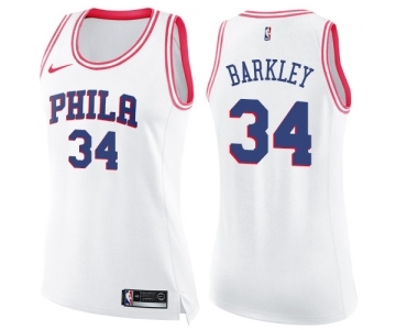 Women's Nike Philadelphia 76ers #34 Charles Barkley Swingman White Pink Fashion NBA Jersey