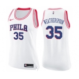 Women's Nike Philadelphia 76ers #35 Clarence Weatherspoon Swingman White Pink Fashion NBA Jersey