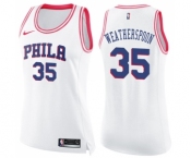 Women's Nike Philadelphia 76ers #35 Clarence Weatherspoon Swingman White Pink Fashion NBA Jersey