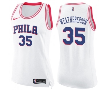 Women's Nike Philadelphia 76ers #35 Clarence Weatherspoon Swingman White Pink Fashion NBA Jersey