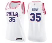 Women's Nike Philadelphia 76ers #35 Trevor Booker Swingman White Pink Fashion NBA Jersey