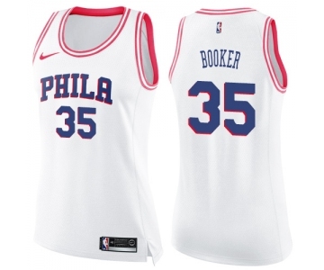 Women's Nike Philadelphia 76ers #35 Trevor Booker Swingman White Pink Fashion NBA Jersey