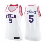 Women's Nike Philadelphia 76ers #5 Amir Johnson Swingman White Pink Fashion NBA Jersey