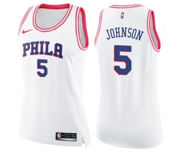 Women's Nike Philadelphia 76ers #5 Amir Johnson Swingman White Pink Fashion NBA Jersey