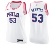 Women's Nike Philadelphia 76ers #53 Darryl Dawkins Swingman White Pink Fashion NBA Jersey