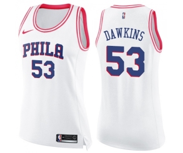 Women's Nike Philadelphia 76ers #53 Darryl Dawkins Swingman White Pink Fashion NBA Jersey