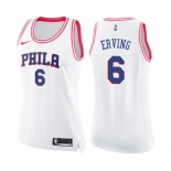 Women's Nike Philadelphia 76ers #6 Julius Erving Swingman White Pink Fashion NBA Jersey