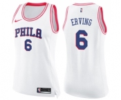 Women's Nike Philadelphia 76ers #6 Julius Erving Swingman White Pink Fashion NBA Jersey