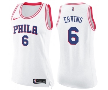 Women's Nike Philadelphia 76ers #6 Julius Erving Swingman White Pink Fashion NBA Jersey