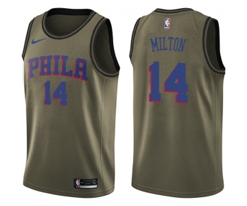 Youth Nike Philadelphia 76ers #14 Shake Milton Swingman Green Salute to Service NBA Jersey