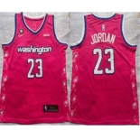 Men's Washington Wizards #23 Michael Jordan 2022 Pink City Edition With 6 Patch Stitched Jersey With Sponsor