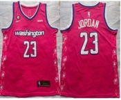 Men's Washington Wizards #23 Michael Jordan 2022 Pink City Edition With 6 Patch Stitched Jersey With Sponsor