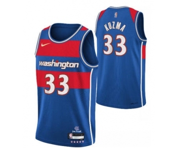 Men's Washington Wizards #33 Kyle Kuzma 75th Anniversary 2021-2022 Blue City Edition Stitched Basketball Jersey