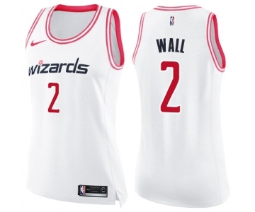 Women's Nike Washington Wizards #2 John Wall Swingman White Pink Fashion NBA Jersey