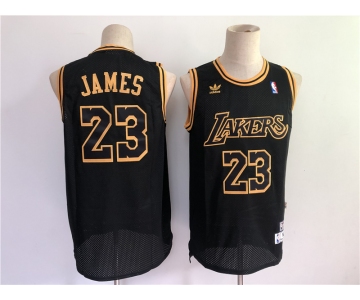 Adidas Men's Los Angeles Lakers #23 LeBron James Black Gold Retro Basketball Jersey