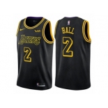 Men Nike Los Angeles Lakers #2 Lonzo Ball Authentic Black City Edition NBA Jersey