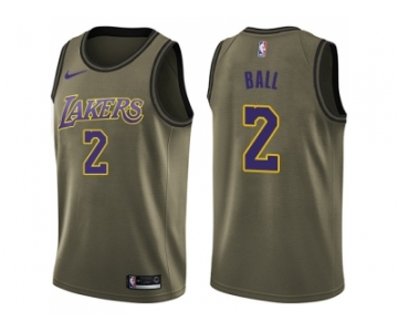 Men Nike Los Angeles Lakers #2 Lonzo Ball Green Salute to Service NBA Swingman Jersey