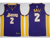 Men Nike Los Angeles Lakers #2 Lonzo Ball Purple NBA Swingman Jersey