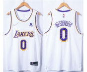 Men's Los Angeles Lakers #0 Russell Westbrook 75th Anniversary Bibigo White Stitched Basketball Jersey