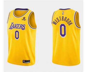 Men's Los Angeles Lakers #0 Russell Westbrook 75th Anniversary Diamond Gold 2021 Stitched Basketball Jersey