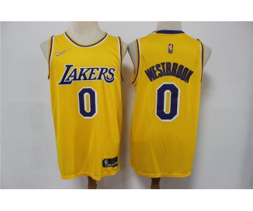 Men's Los Angeles Lakers #0 Russell Westbrook Yellow 75th Anniversary Diamond 2021 Stitched Jersey