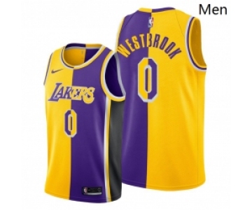 Men's Los Angeles Lakers #0 Russell Westbrookgold purple split edition jersey