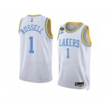 Men's Los Angeles Lakers #1 D’Angelo Russell 2022-23 White Classic Edition With No.6 Patch Stitched Basketball Jersey