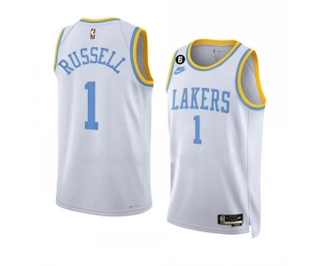 Men's Los Angeles Lakers #1 D’Angelo Russell 2022-23 White Classic Edition With No.6 Patch Stitched Basketball Jersey