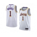 Men's Los Angeles Lakers #1 D’Angelo Russell 2022-23 White With NO.6 Patch Association Edition Swingman Stitched Basketball Jersey