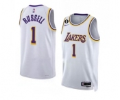 Men's Los Angeles Lakers #1 D’Angelo Russell 2022-23 White With NO.6 Patch Association Edition Swingman Stitched Basketball Jersey