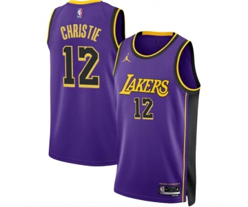 Men's Los Angeles Lakers #12 Max Christie Purple 2024 Statement Edition Stitched Basketball Jersey