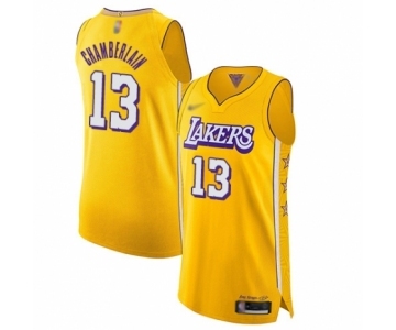 Men's Los Angeles Lakers #13 Wilt Chamberlain Authentic Gold 2019-20 City Edition Basketball Jersey