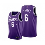 Men's Los Angeles Lakers 2021-22 City Ediition #6 LeBron James Purple Stitched Basketball Jersey